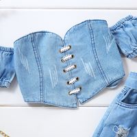 Fashion Solid Color Ripped Cotton Girls Clothing Sets main image 5