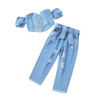 Fashion Solid Color Ripped Cotton Girls Clothing Sets main image 4