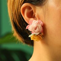 Fashion Flower Cloth Handmade Women's Earrings 1 Pair sku image 1