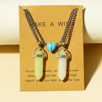 Retro Geometric Heart Shape Stainless Steel Alloy Inlay Natural Stone Couple Necklace main image 1
