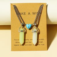 Retro Geometric Heart Shape Stainless Steel Alloy Inlay Natural Stone Couple Necklace main image 6