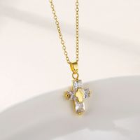 Retro Cross Stainless Steel Inlaid Zircon Pendant Necklace 1 Piece main image 6