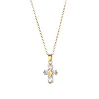 Retro Cross Stainless Steel Inlaid Zircon Pendant Necklace 1 Piece main image 4