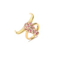 Retro Cattle Copper Inlaid Zircon Open Ring sku image 3