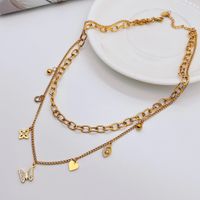 Fashion Heart Shape Butterfly Titanium Steel Plating Hollow Out Inlay Rhinestones Layered Necklaces 1 Piece main image 1