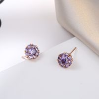 Fashion Round Titanium Steel Inlay Zircon Rings Earrings Necklace sku image 8