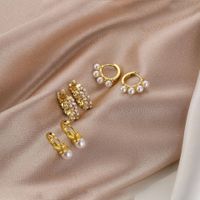 Elegant Geometric Copper Inlay Artificial Pearls Zircon Earrings 1 Pair main image 1