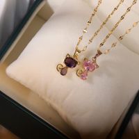 Cute Cat Titanium Steel Inlay Zircon Necklace 1 Piece sku image 2