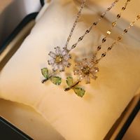 Titanium Steel Sweet Inlaid Zircon Sunflower Necklace sku image 9