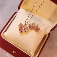 Sweet Heart Shape Titanium Steel Inlaid Gold Zircon Earrings Necklace main image 4