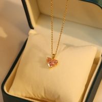 Sweet Heart Shape Titanium Steel Inlaid Gold Zircon Earrings Necklace sku image 3