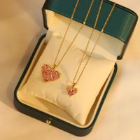 Sweet Heart Shape Titanium Steel Inlaid Gold Zircon Earrings Necklace main image 5