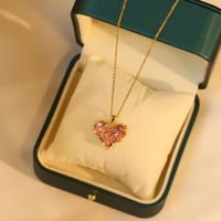Sweet Heart Shape Titanium Steel Inlaid Gold Zircon Earrings Necklace sku image 4