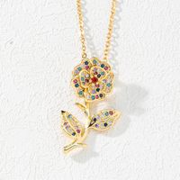 Fashion Flower Copper Gold Plated Zircon Pendant Necklace 1 Piece sku image 2