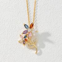 Fashion Flower Copper Gold Plated Zircon Pendant Necklace 1 Piece sku image 1