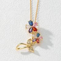 Fashion Flower Copper Gold Plated Zircon Pendant Necklace 1 Piece sku image 4