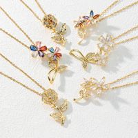 Fashion Flower Copper Gold Plated Zircon Pendant Necklace 1 Piece main image 1