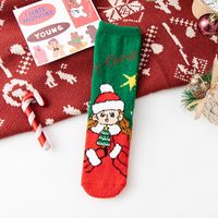 Women's Fashion Christmas Tree Santa Claus Coral Fleece Crew Socks 1 Set sku image 1