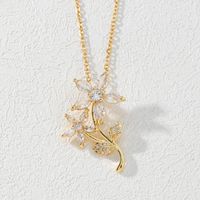 Fashion Flower Copper Gold Plated Zircon Pendant Necklace 1 Piece main image 6