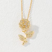 Fashion Flower Copper Gold Plated Zircon Pendant Necklace 1 Piece sku image 3