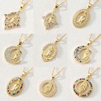 Fashion Moon Oval Copper Gold Plated Zircon Pendant Necklace 1 Piece main image 6