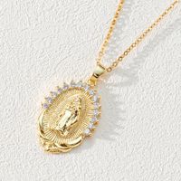 Fashion Moon Oval Copper Gold Plated Zircon Pendant Necklace 1 Piece sku image 5