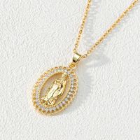 Fashion Moon Oval Copper Gold Plated Zircon Pendant Necklace 1 Piece main image 4