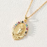 Fashion Moon Oval Copper Gold Plated Zircon Pendant Necklace 1 Piece sku image 6