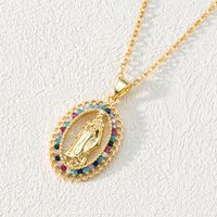 Fashion Moon Oval Copper Gold Plated Zircon Pendant Necklace 1 Piece sku image 10