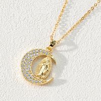 Fashion Moon Oval Copper Gold Plated Zircon Pendant Necklace 1 Piece sku image 7