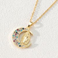 Fashion Moon Oval Copper Gold Plated Zircon Pendant Necklace 1 Piece sku image 8