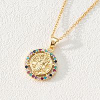 Fashion Moon Oval Copper Gold Plated Zircon Pendant Necklace 1 Piece sku image 3