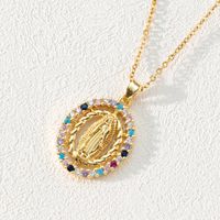 Fashion Moon Oval Copper Gold Plated Zircon Pendant Necklace 1 Piece sku image 13