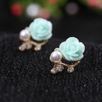 Fashion Flower Alloy Inlay Artificial Pearls Rhinestones Women's Earrings 1 Pair sku image 2