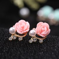 Moda Flor Aleación Embutido Perlas Artificiales Diamantes De Imitación Mujeres Aretes 1 Par sku image 3