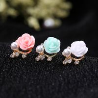 Fashion Flower Alloy Inlay Artificial Pearls Rhinestones Women's Earrings 1 Pair main image 1