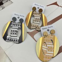 Ethnic Style Color Block Oval Wood Hollow Out Women's Drop Earrings 1 Pair main image 1