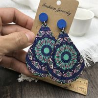 Ethnic Style Round Water Droplets Flower Wood Stoving Varnish Women's Drop Earrings 1 Pair sku image 1
