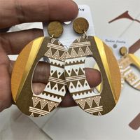 Ethnic Style Color Block Oval Wood Hollow Out Women's Drop Earrings 1 Pair sku image 1