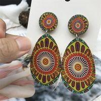 Ethnic Style Round Water Droplets Flower Wood Stoving Varnish Women's Drop Earrings 1 Pair sku image 3