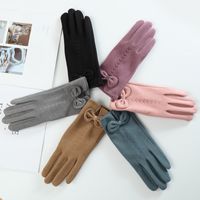 Frau Elegant Einfarbig Bogenknoten Baumwolle Flanell Handschuhe 1 Paar main image 4
