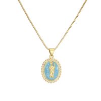 Retro Virgin Mary Oval Copper Inlay Zircon Pendant Necklace 1 Piece sku image 4