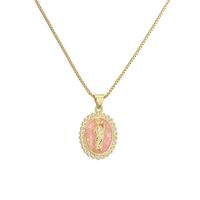 Retro Virgin Mary Oval Copper Inlay Zircon Pendant Necklace 1 Piece sku image 5