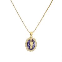 Retro Virgin Mary Oval Copper Inlay Zircon Pendant Necklace 1 Piece sku image 6
