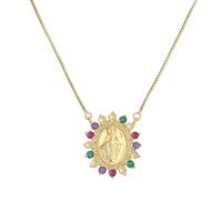 Retro Virgin Mary Oval Copper Inlay Zircon Pendant Necklace 1 Piece sku image 8