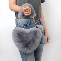 Women's Medium Winter Plush Solid Color Cute Fluff Ball Heart-shaped Zipper Handbag main image 3