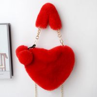 Women's Medium Winter Plush Solid Color Cute Fluff Ball Heart-shaped Zipper Handbag sku image 3