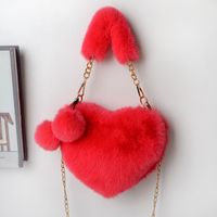 Women's Medium Winter Plush Solid Color Cute Fluff Ball Heart-shaped Zipper Handbag sku image 6