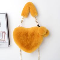 Women's Medium Winter Plush Solid Color Cute Fluff Ball Heart-shaped Zipper Handbag sku image 10