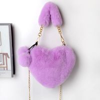 Women's Medium Winter Plush Solid Color Cute Fluff Ball Heart-shaped Zipper Handbag sku image 14